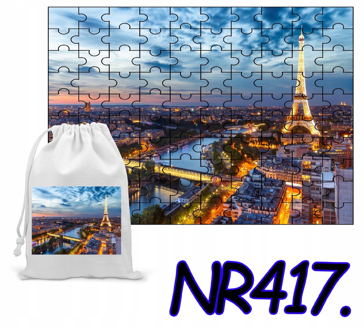 PUZZLE 110EL. UKŁADANKA PARYŻ MIASTO KRAJOBRAZ PEJZAŻ +WORECZEK Z NADRUKIEM