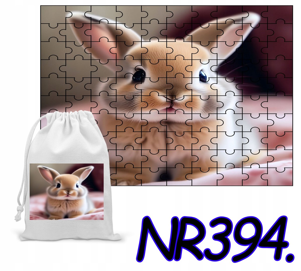 PUZZLE 96 EL. UKŁADANKA PREZENT ZWIERZĘTA KRÓLICZEK +WORECZEK Z NADRUKIEM