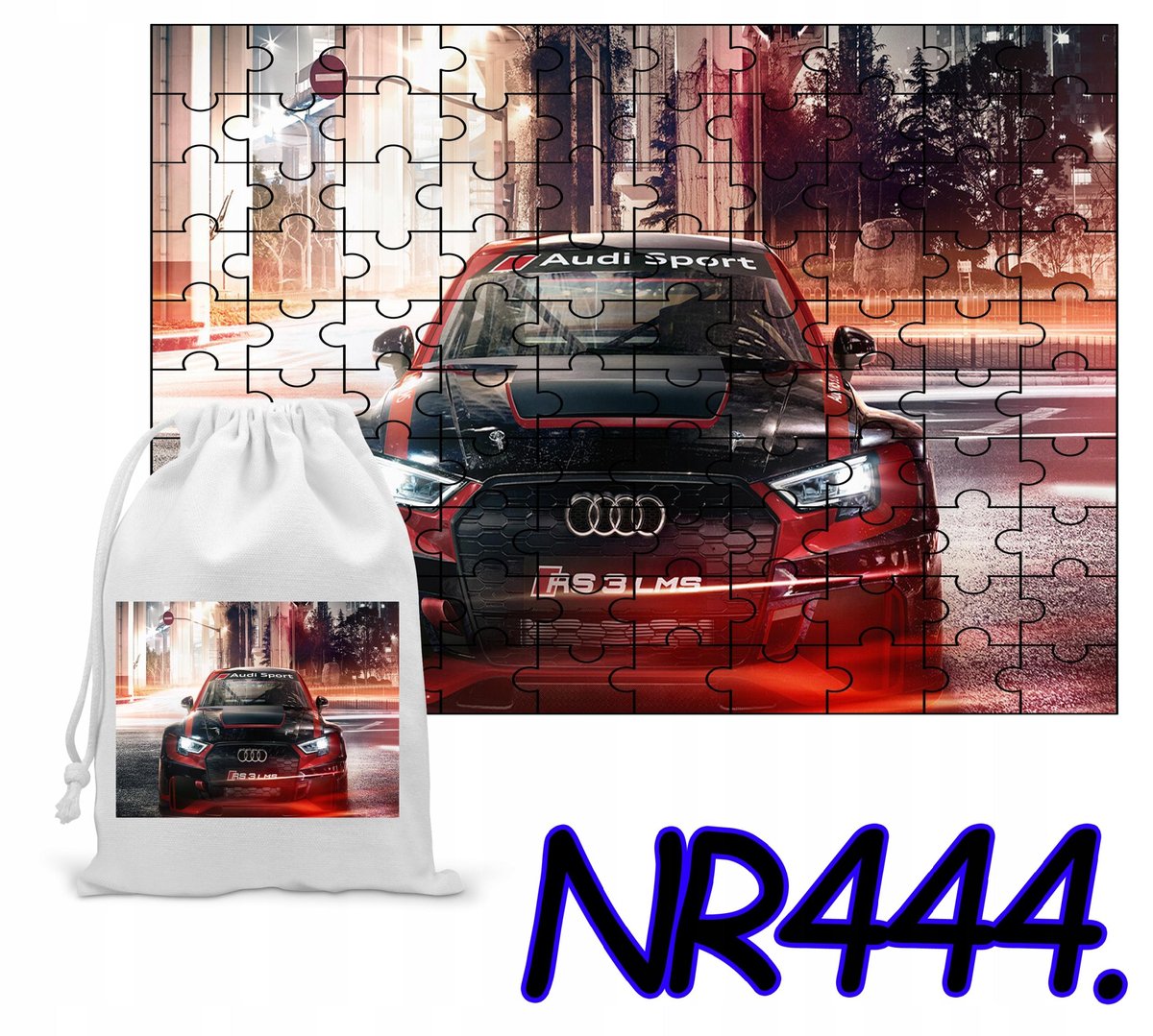 PUZZLE 70 EL. UKŁADANKA MOTORYZACJA AUDI SPEED AUTA + WORECZEK Z NADRUKIEM
