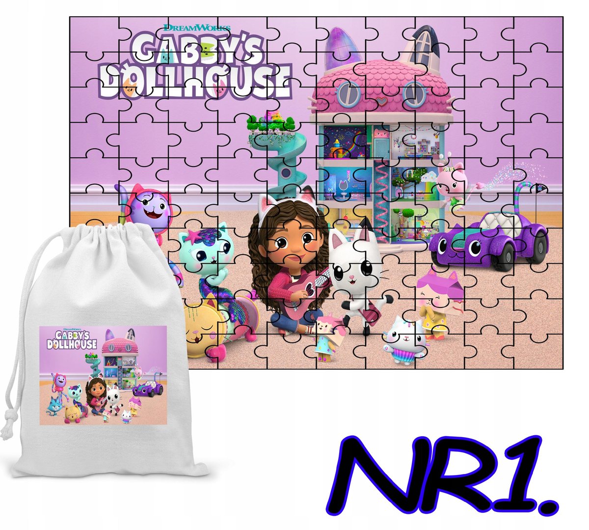 PUZZLE 192 EL. UKŁADANKA PREZENT KOCI DOMEK GABI + WORECZEK Z NADRUKIEM