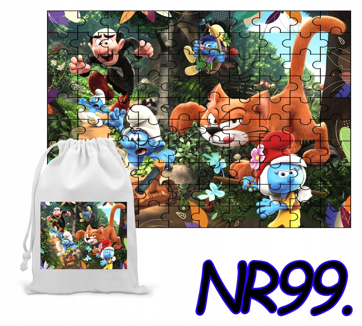 PUZZLE 192EL. UKŁADANKA PREZENT SMERFY SMERF WAŻNIAK + WORECZEK Z NADRUKIEM