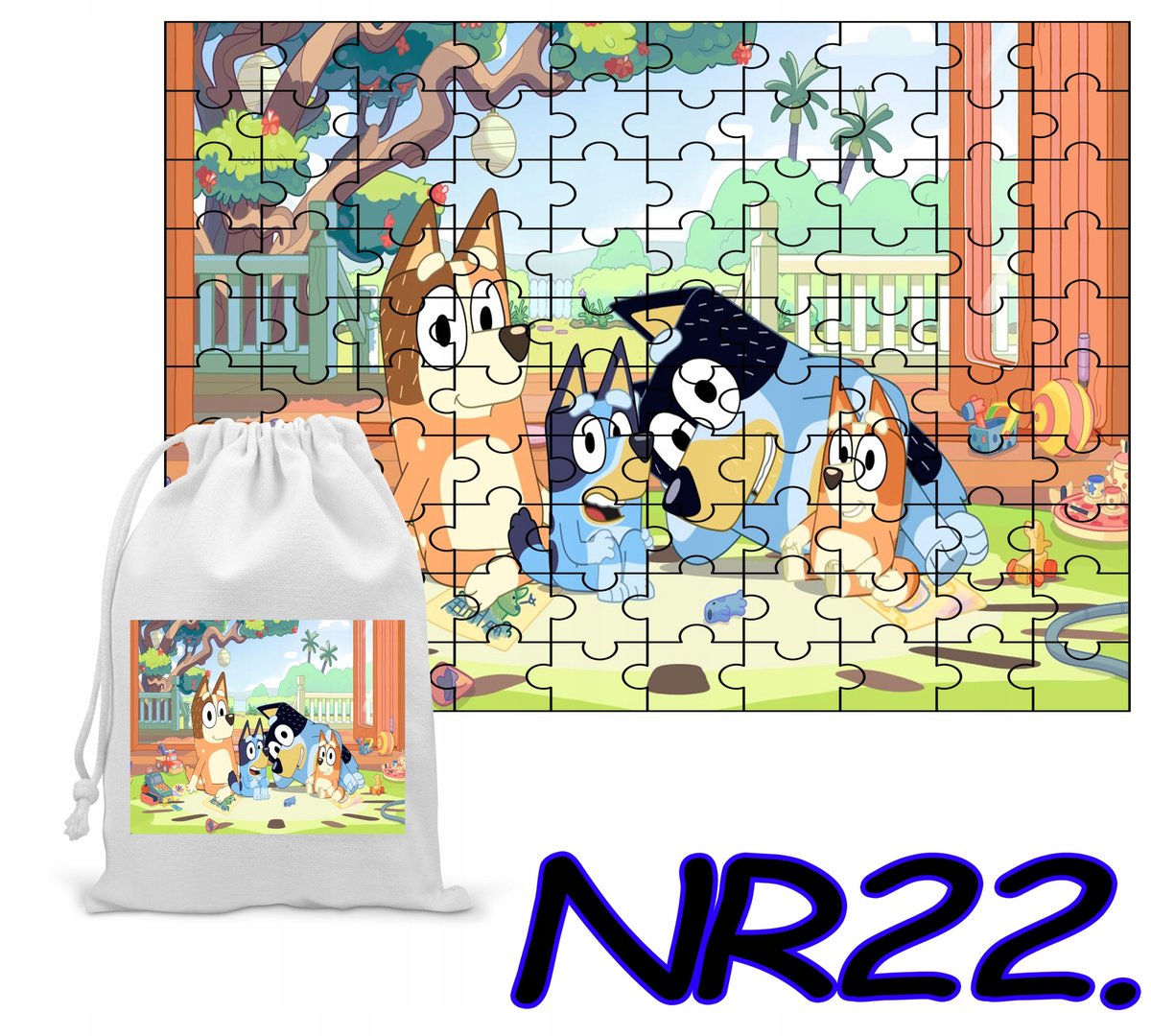 PUZZLE UKŁADANKA PREZENT 24 EL. NIEBIESKI PIESEK PSY + WORECZEK Z NADRUKIEM