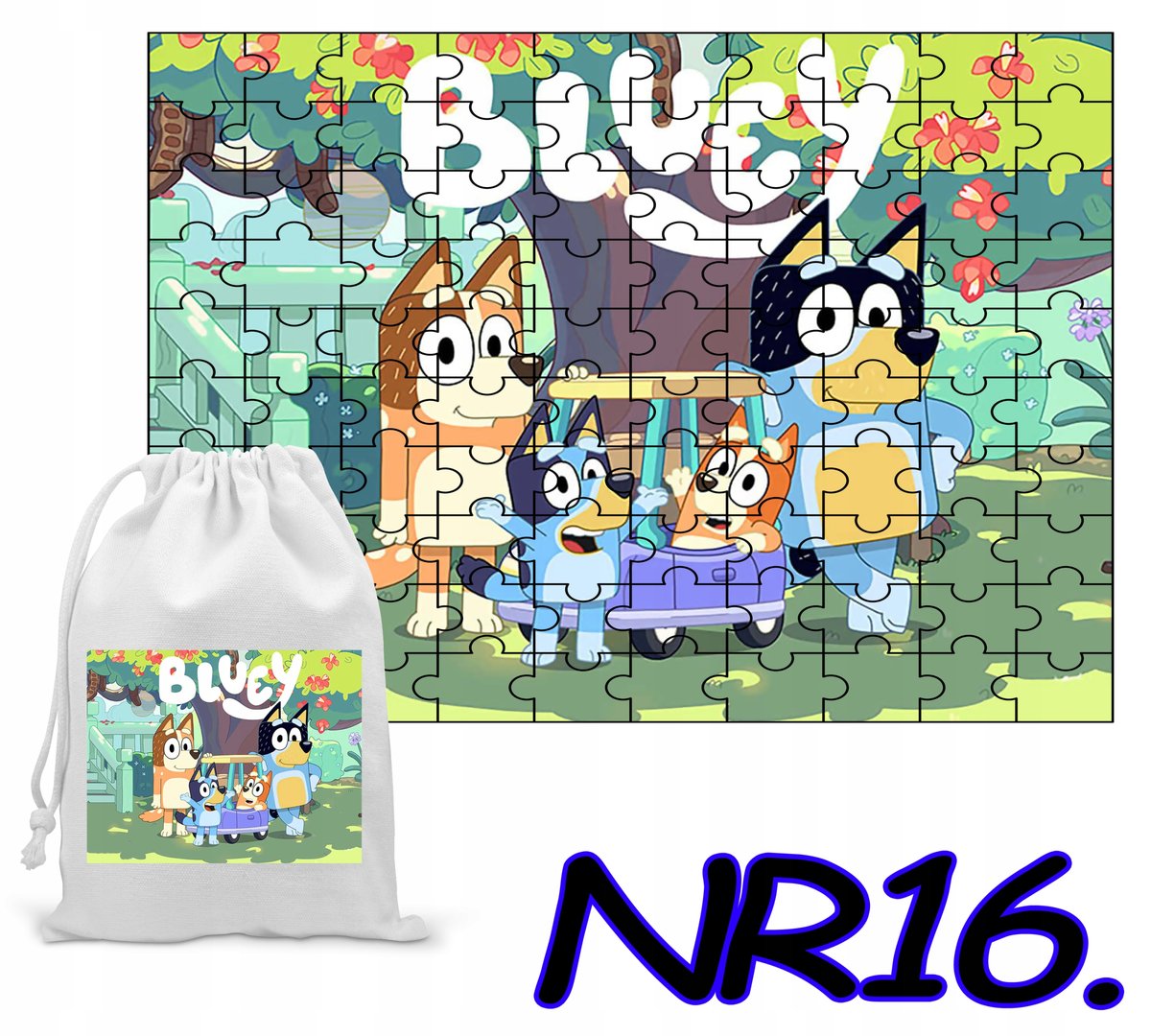 PUZZLE 24 EL. UKŁADANKA PREZENT NIEBIESKI PIESEK + WORECZEK Z NADRUKIEM