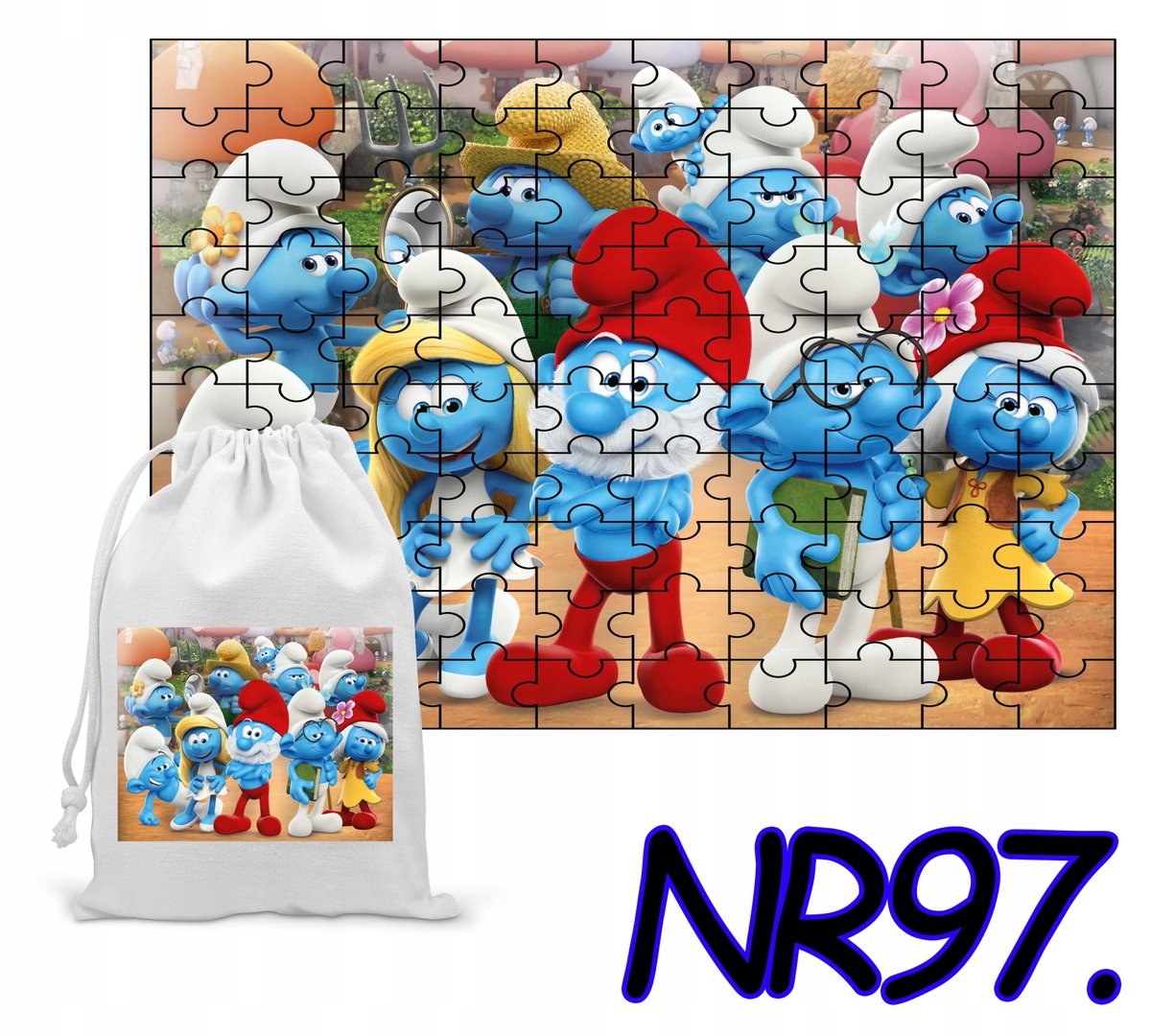 PUZZLE 24 EL. UKŁADANKA PREZENT SMERFY PAPA SMERF + WORECZEK Z NADRUKIEM