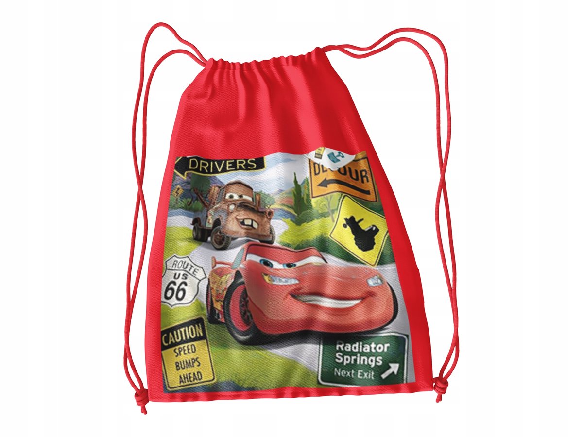 WOREK DO SZKOŁY WF/BUTY CZERWONE AUTO AUTA + IMIĘ