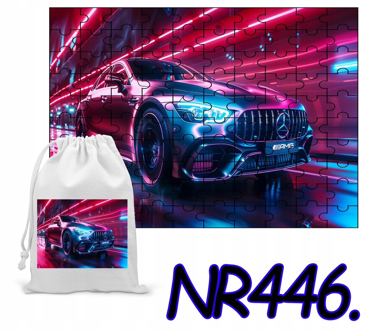 PUZZLE 96 EL. UKŁADANKA MOTORYZACJA MERCEDES AUTA + WORECZEK Z NADRUKIEM