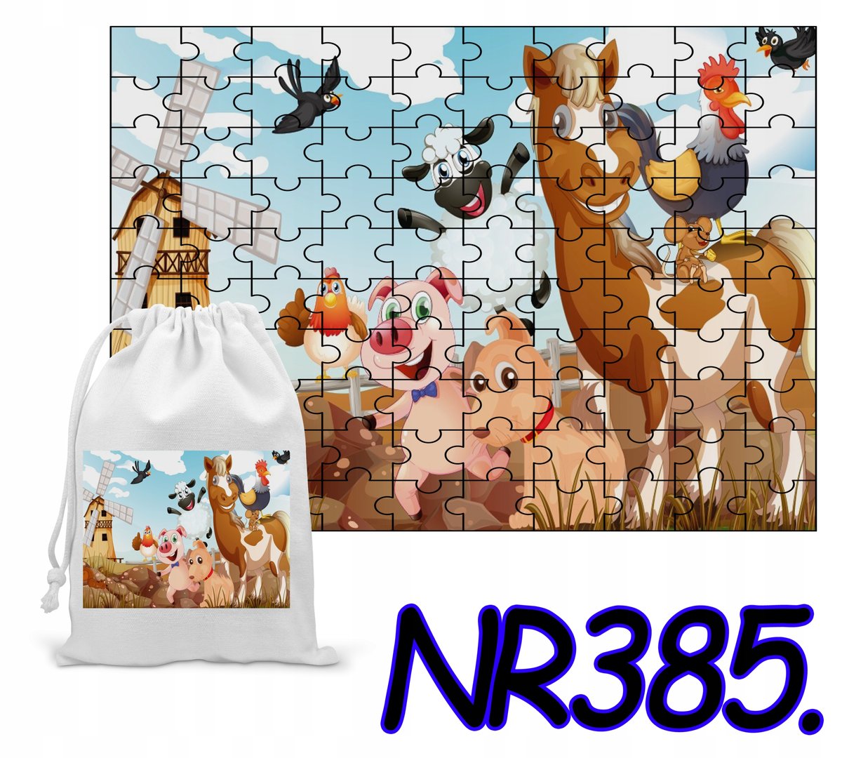PUZZLE 70 EL.UKŁADANKA PREZENT ZWIERZĘTA FARMA +WORECZEK Z NADRUKIEM
