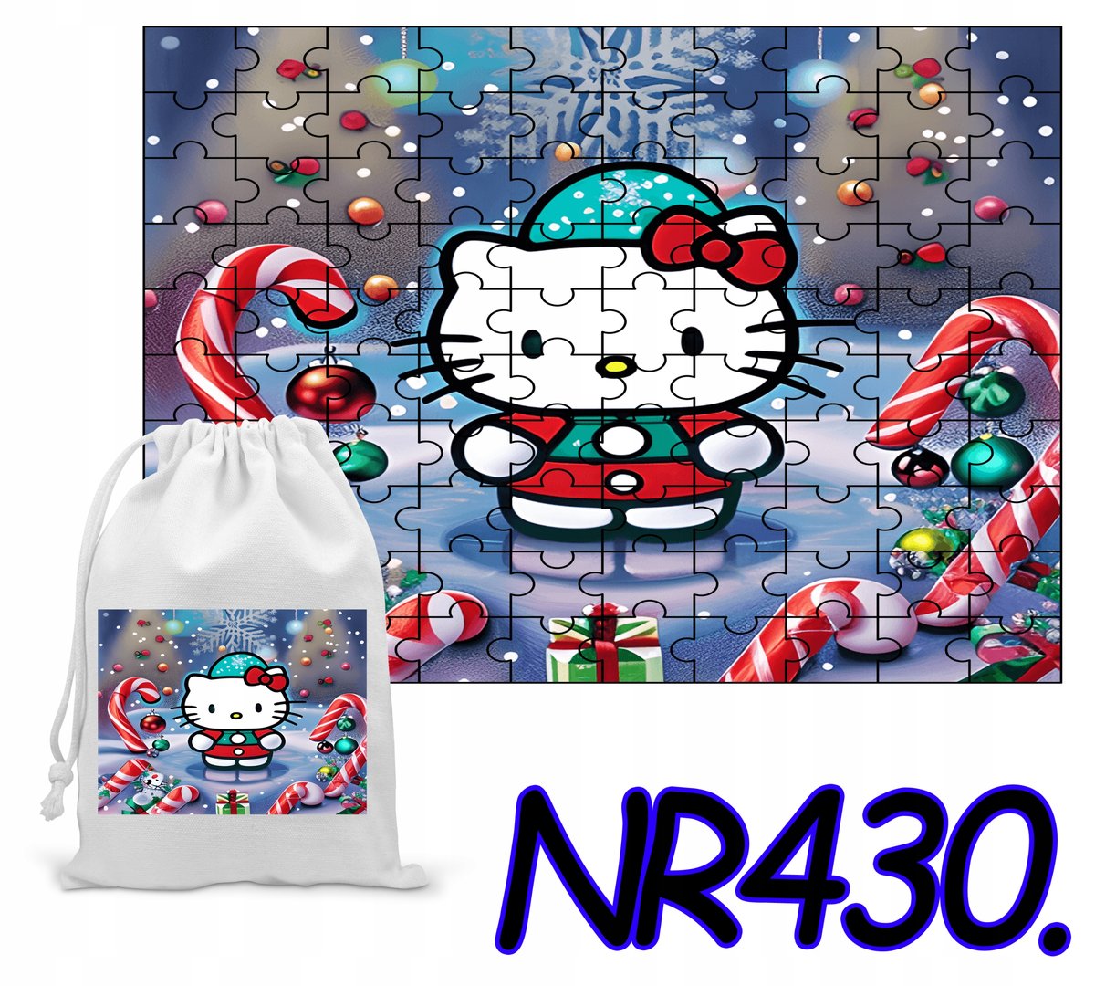 PUZZLE 70 EL. UKŁADANKA DLA DZIECI HELLO KITTY ŚWIĘTA+ WORECZEK Z NADRUKIEM