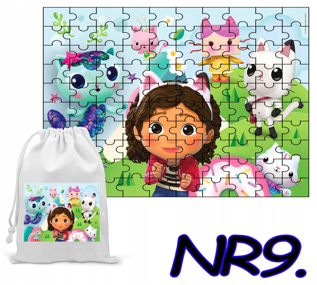 PUZZLE 70 EL. UKŁADANKA PREZENT KOCI DOMEK GABI + WORECZEK Z NADRUKIEM