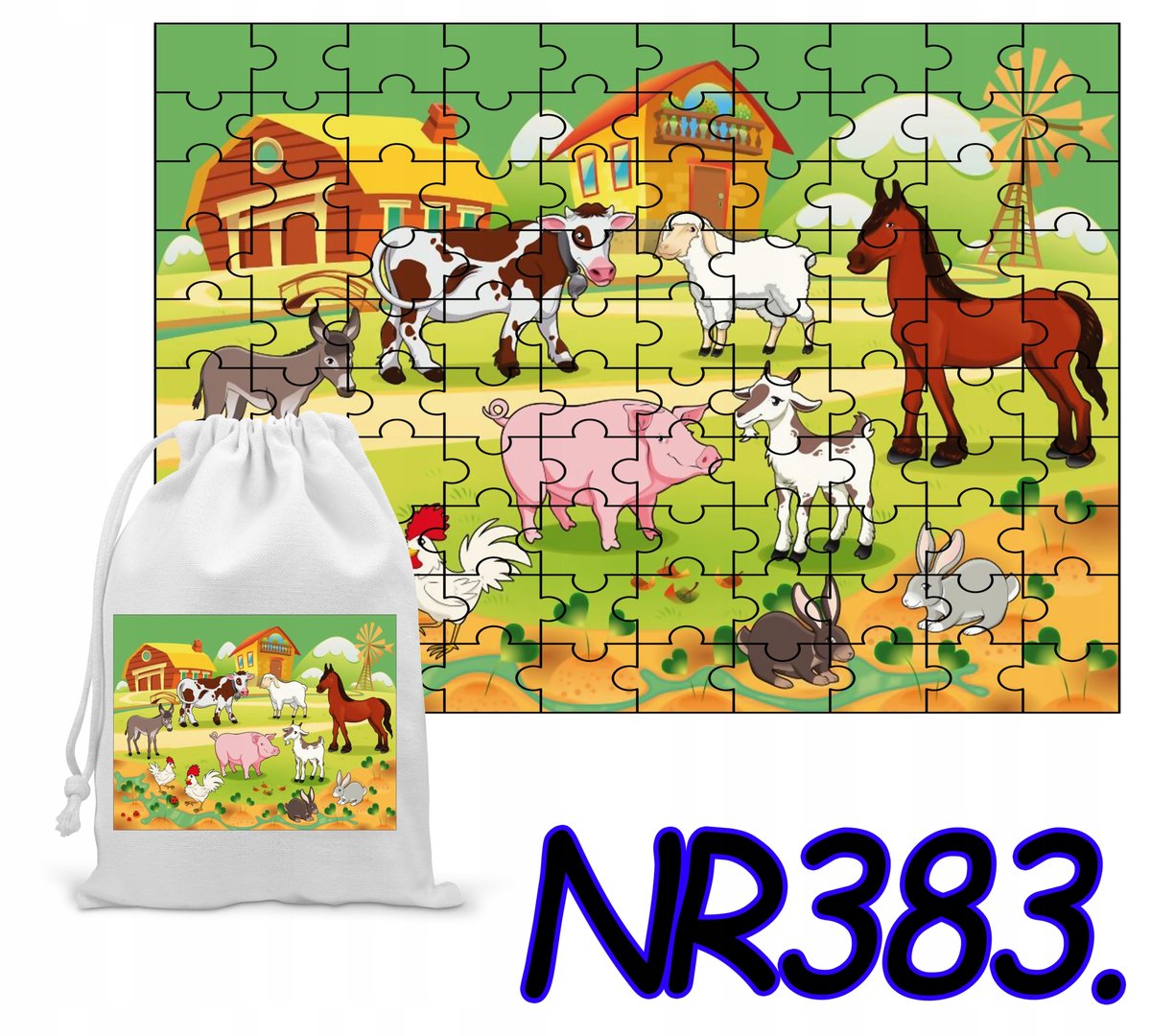 PUZZLE 35 EL. UKŁADANKA PREZENT ZWIERZĘTA FARMA +WORECZEK Z NADRUKIEM