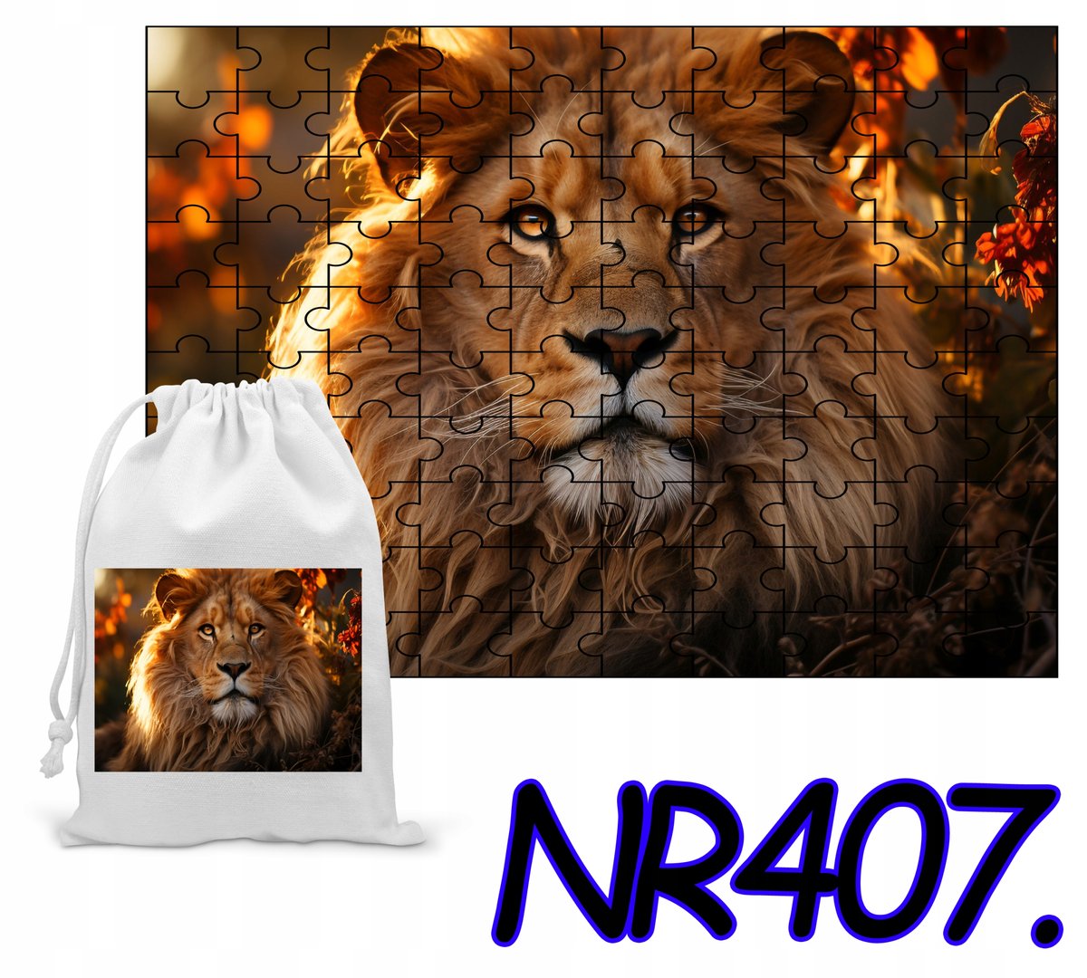 PUZZLE 24 EL. UKŁADANKA DLA DZIECI KRÓL ZWIERZĄT LEW + WORECZEK Z NADRUKIEM