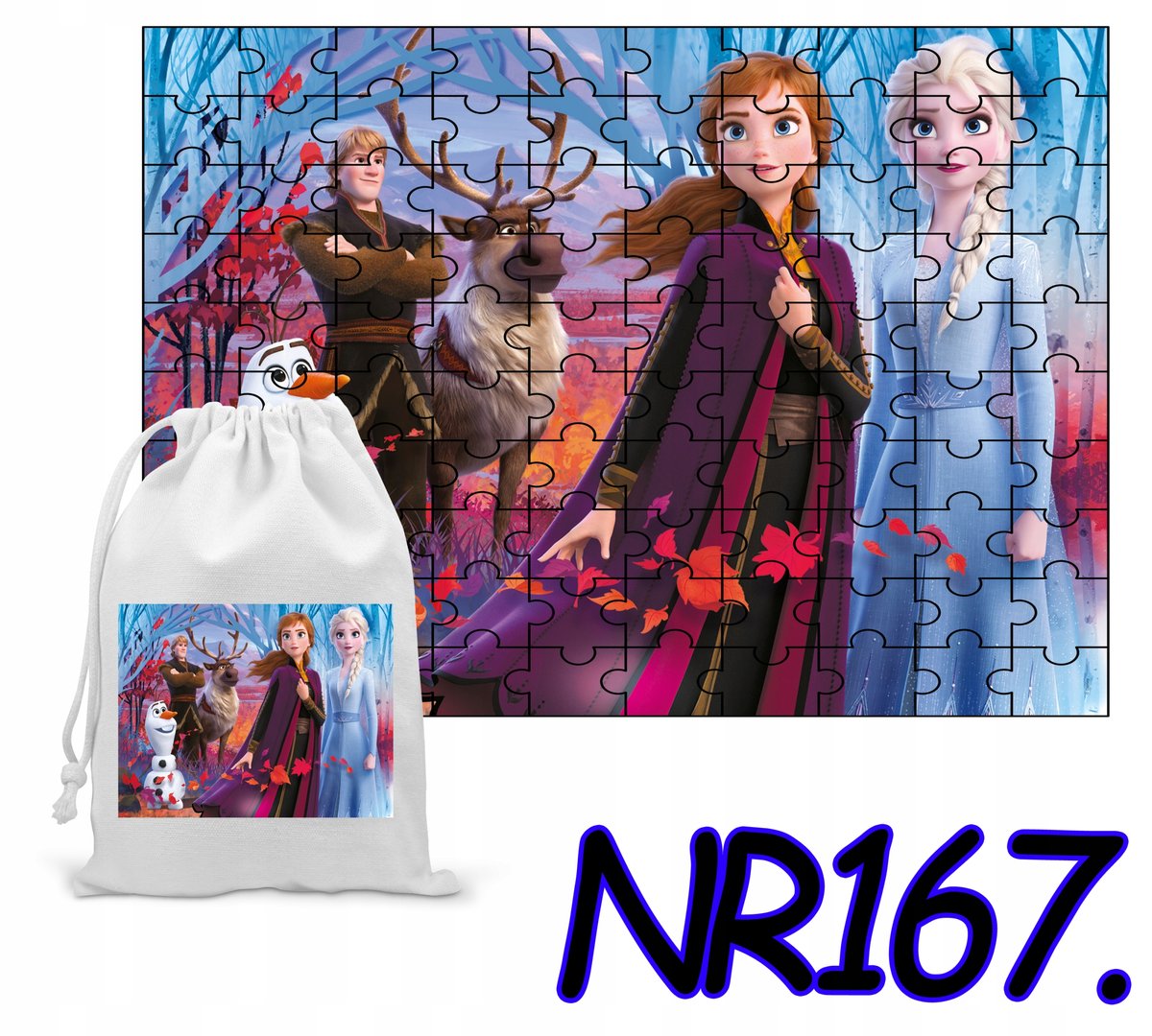 PUZZLE 192 EL. UKŁADANKA PREZENT FROZEN ELZA OLAF + WORECZEK Z NADRUKIEM