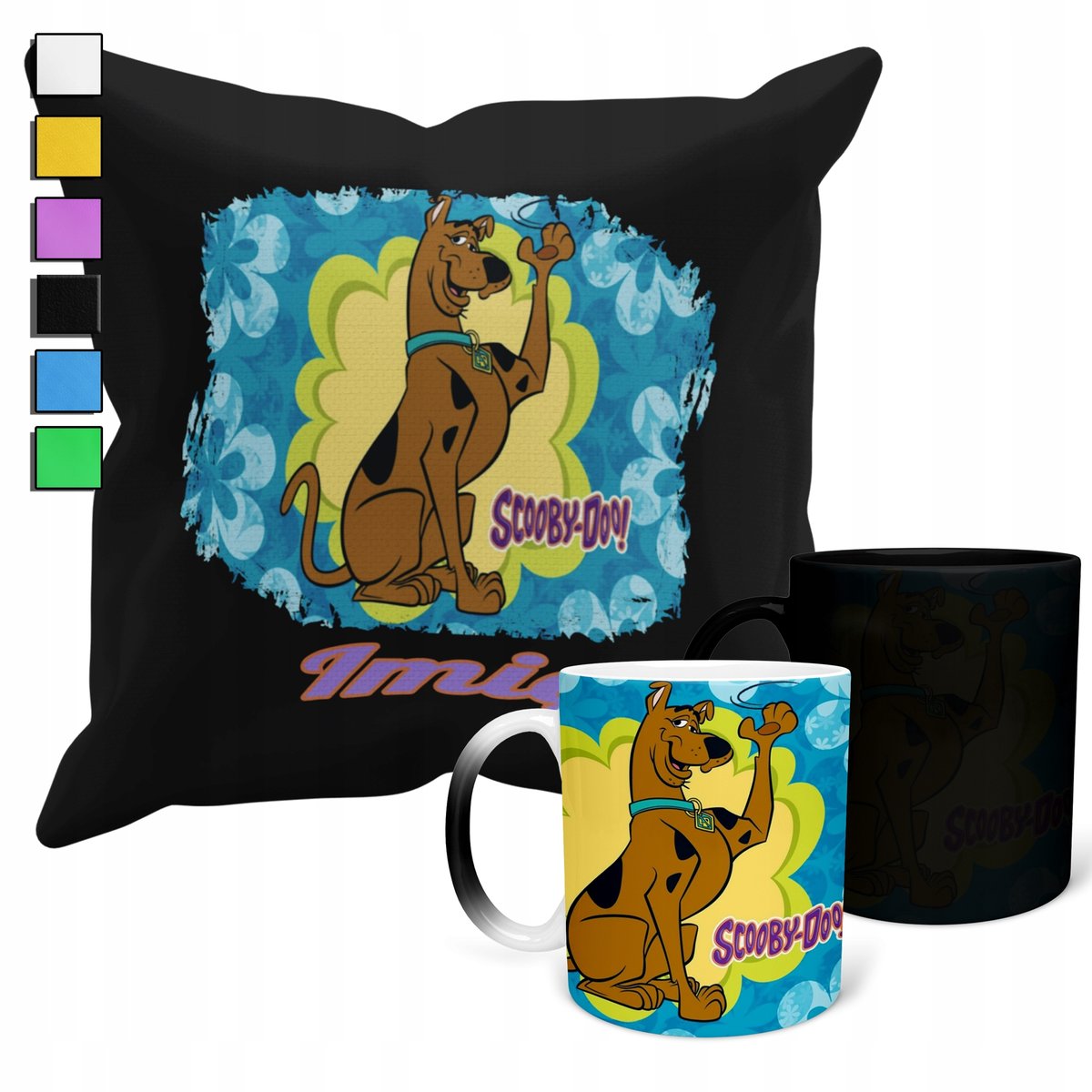 ZESTAW KUBEK MAGICZNY ZMIENIAJĄCY KOLOR + POSZEWKA SCOOBY DOO + IMIĘ