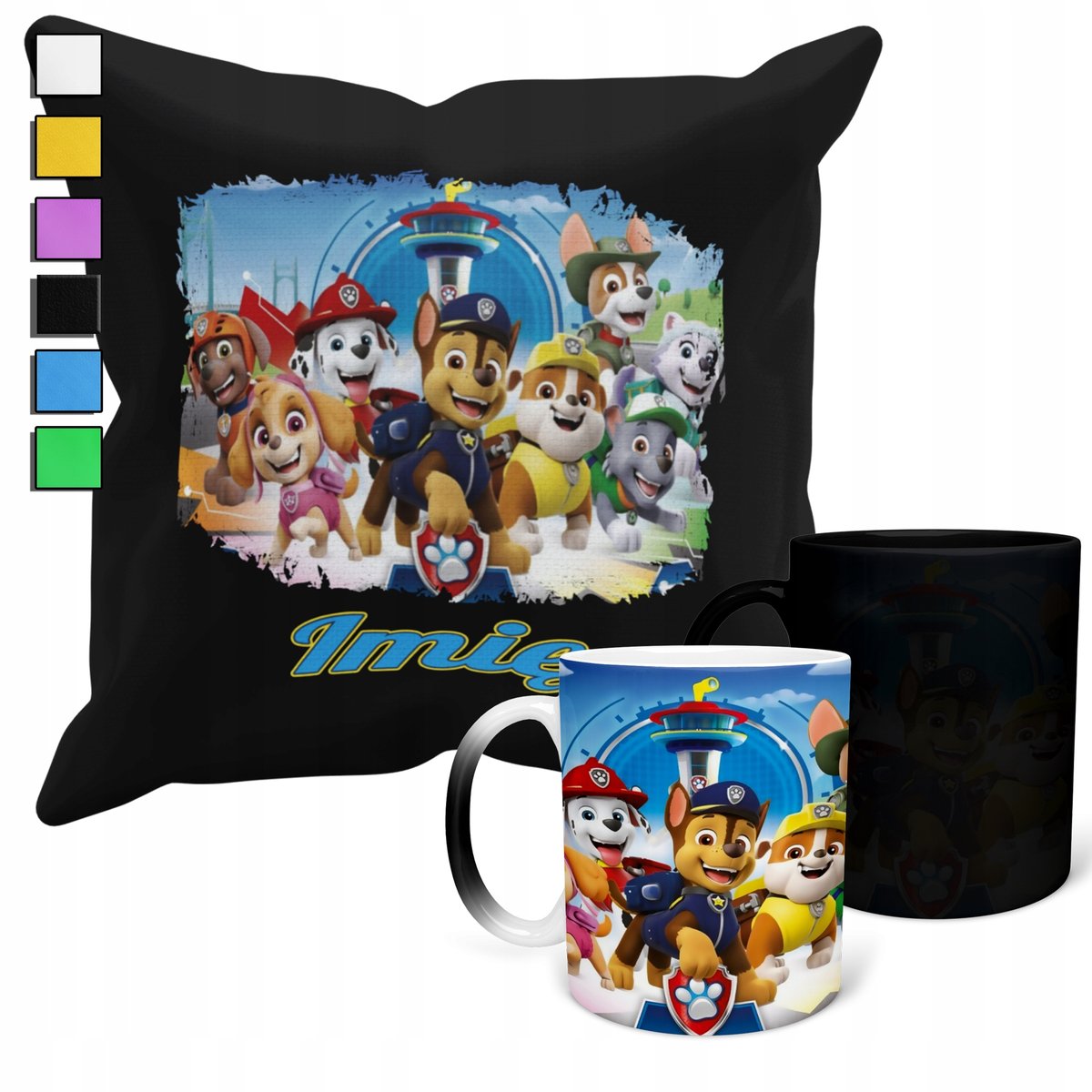 ZESTAW KUBEK MAGICZNY ZMIENIAJĄCY KOLOR + POSZEWKA PSI PATROL + IMIĘ