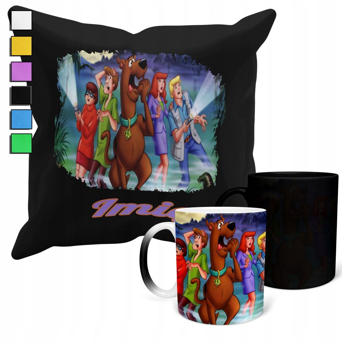 ZESTAW KUBEK MAGICZNY ZMIENIAJĄCY KOLOR + POSZEWKA SCOOBY DOO + IMIĘ