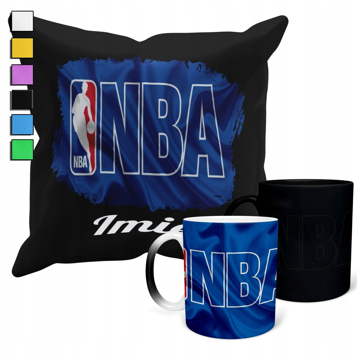 ZESTAW KUBEK MAGICZNY ZMIENIAJĄCY KOLOR + POSZEWKA NBA KOSZYKÓWKA + IMIĘ