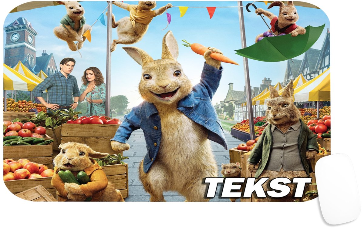 PODKŁADKA POD MYSZKĘ Z NADRUKIEM PIOTRUŚ KRÓLIK PREZENT -TEKST -29X36