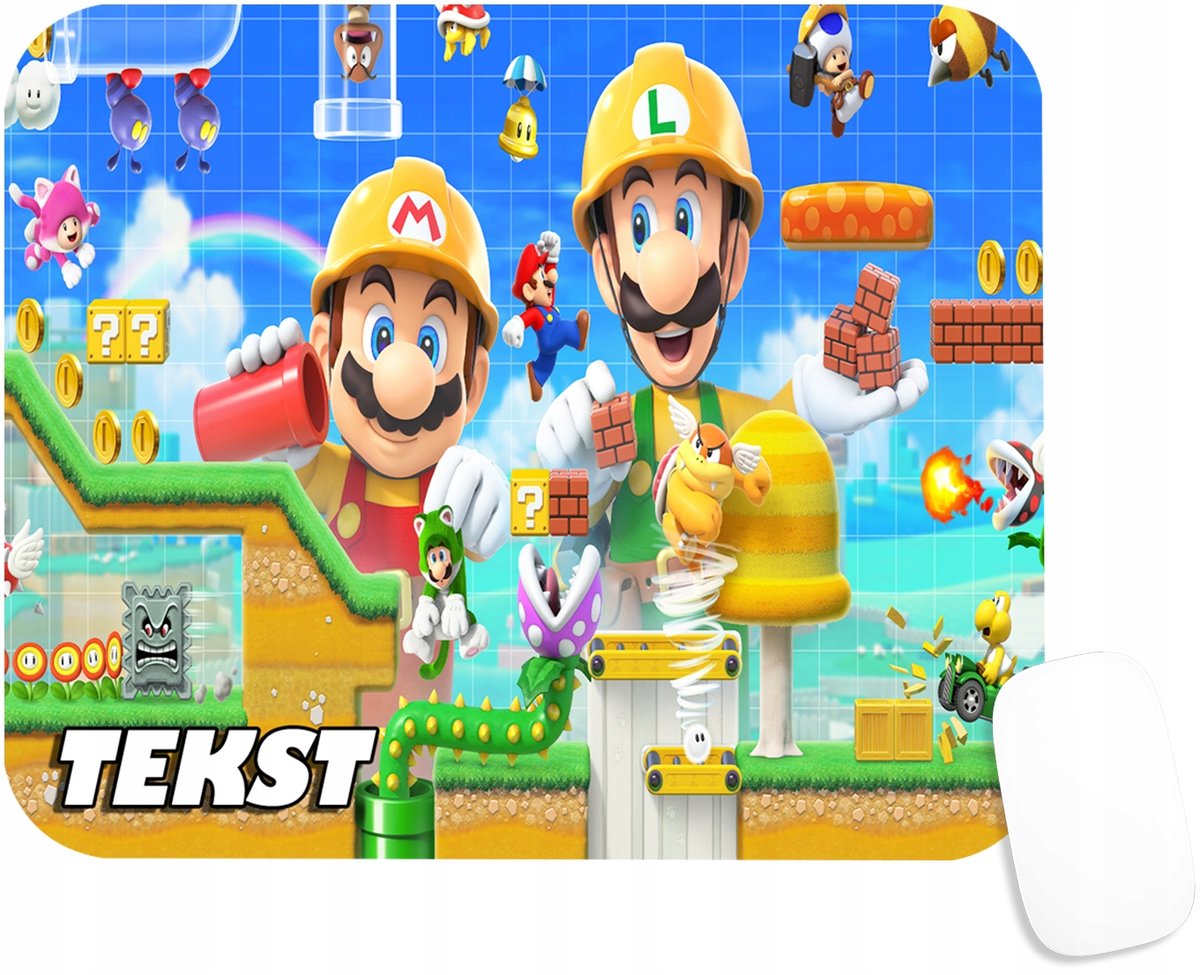 PODKŁADKA POD MYSZKĘ Z NADRUKIEM MARIO LUIGI GRY PREZENT-TEKST -20X24