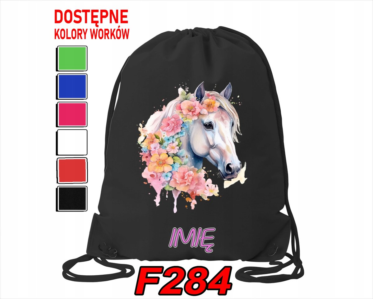 WOREK SZKOLNY NA WF SPORTOWY NA BUTY DLA DZIECI KONIE KONIKI- IMIĘ