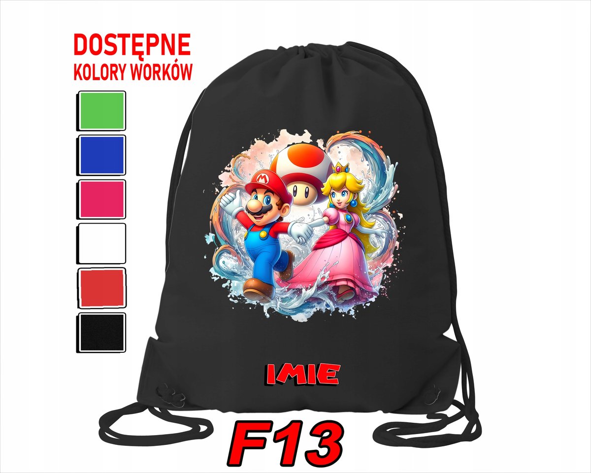 WOREK SZKOLNY NA WF TRENING SPORTOWY Z NADRUKIEM SUPER MARIO - IMIĘ