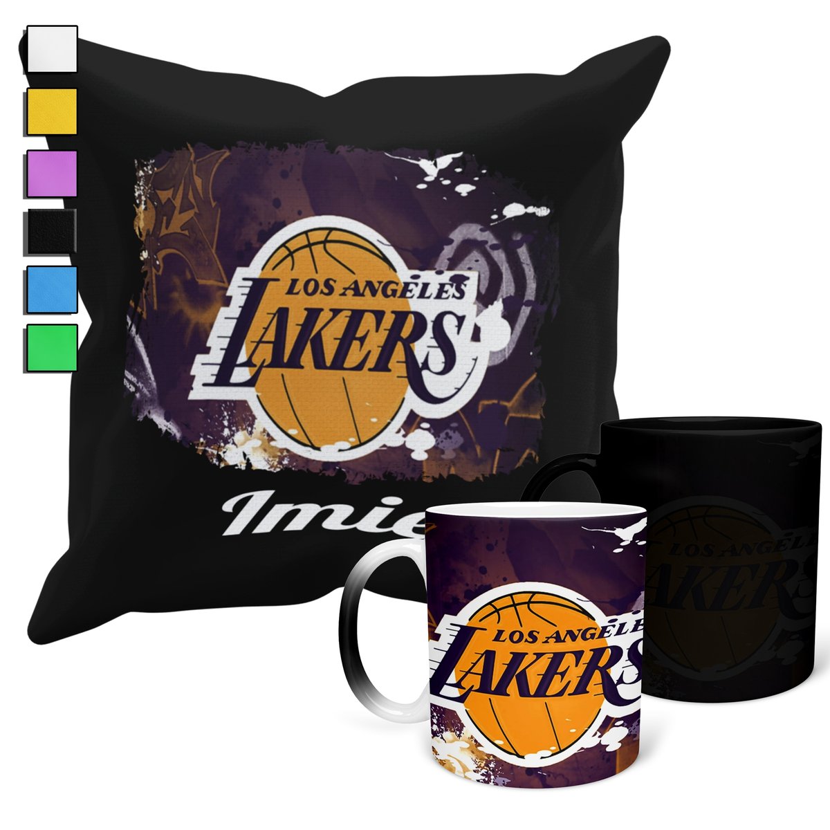 ZESTAW KUBEK MAGICZNY ZMIENIAJĄCY KOLOR + POSZEWKA NBA LA LAKERS+ IMIĘ