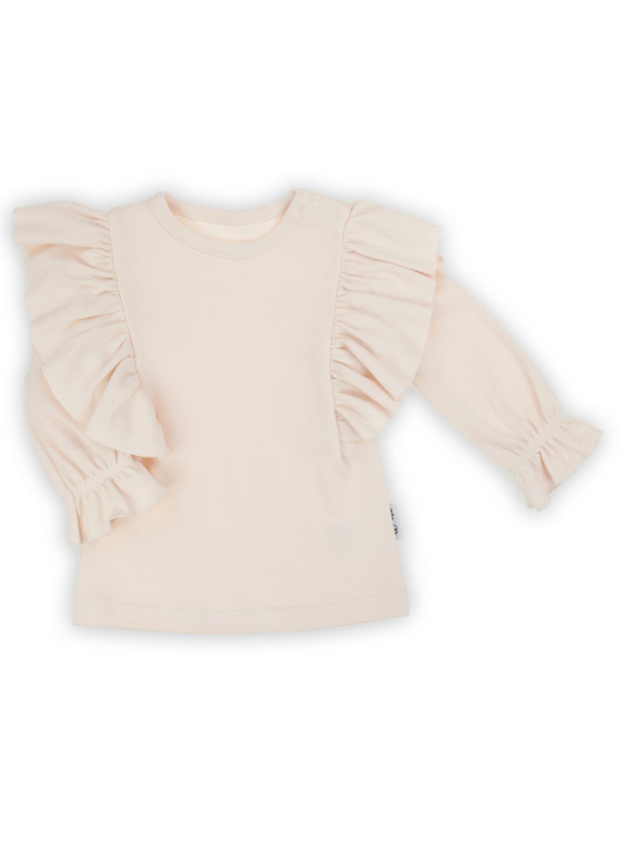 Dziewczęca bluzka z długim rękawem z falbanką beżowa Nicol,r.68