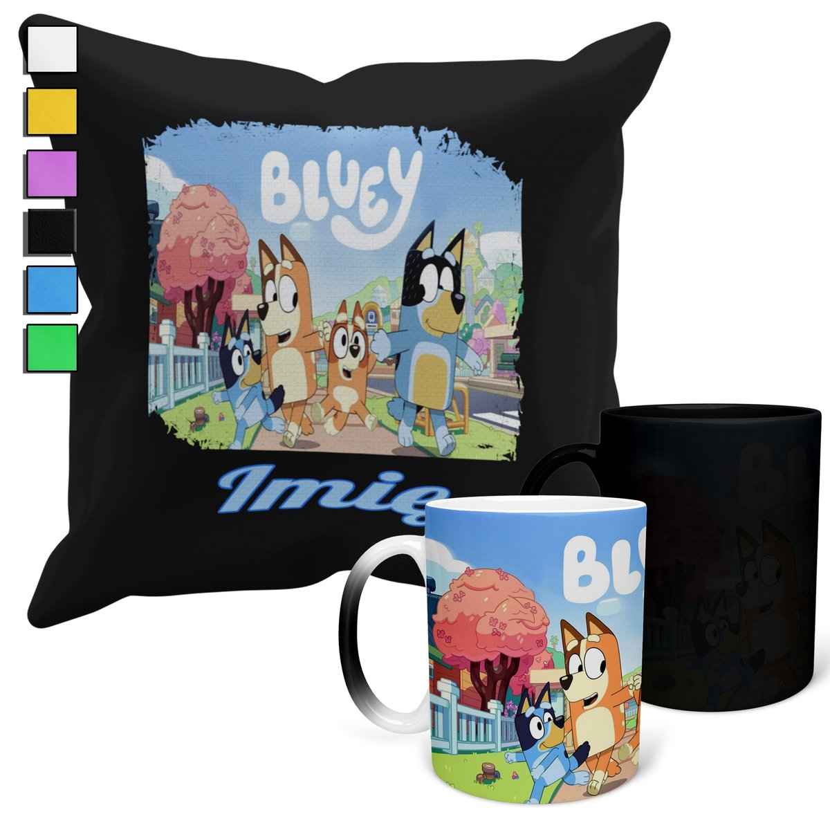 ZESTAW KUBEK MAGICZNY ZMIENIAJĄCY KOLOR + POSZEWKA NIEBIESKI PIESEK PIESEK