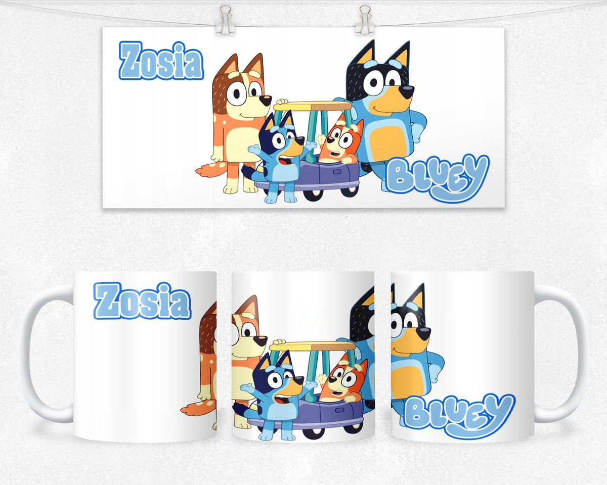 KUBEK Z NADRUKIEM- NIEBIESKI PIES PIESEK BAJKI +IMIĘ