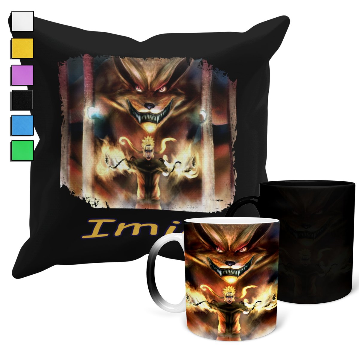 ZESTAW KUBEK MAGICZNY ZMIENIAJĄCY KOLOR + POSZEWKA NARUTO ANIME + IMIĘ