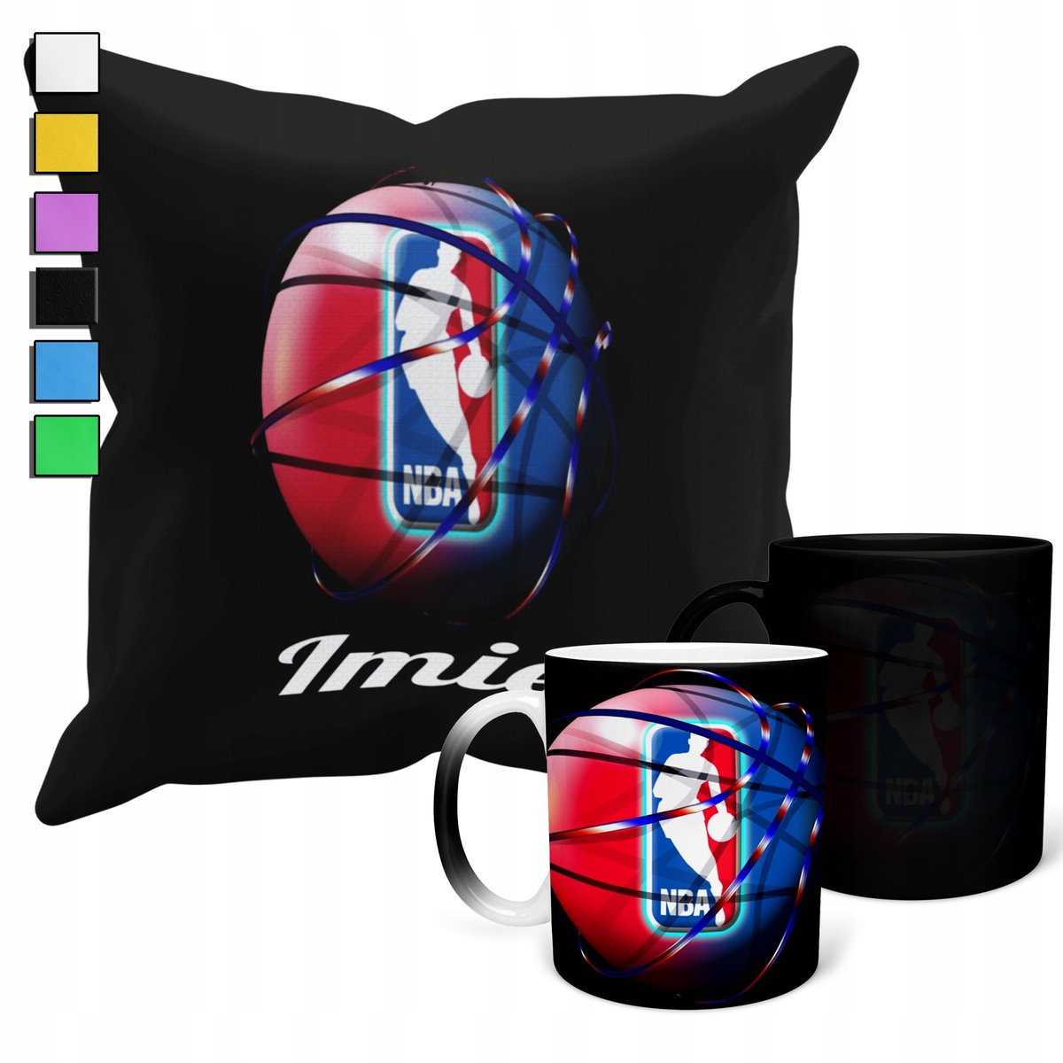 ZESTAW KUBEK MAGICZNY ZMIENIAJĄCY KOLOR + POSZEWKA NBA KOSZYKÓWKA + IMIĘ