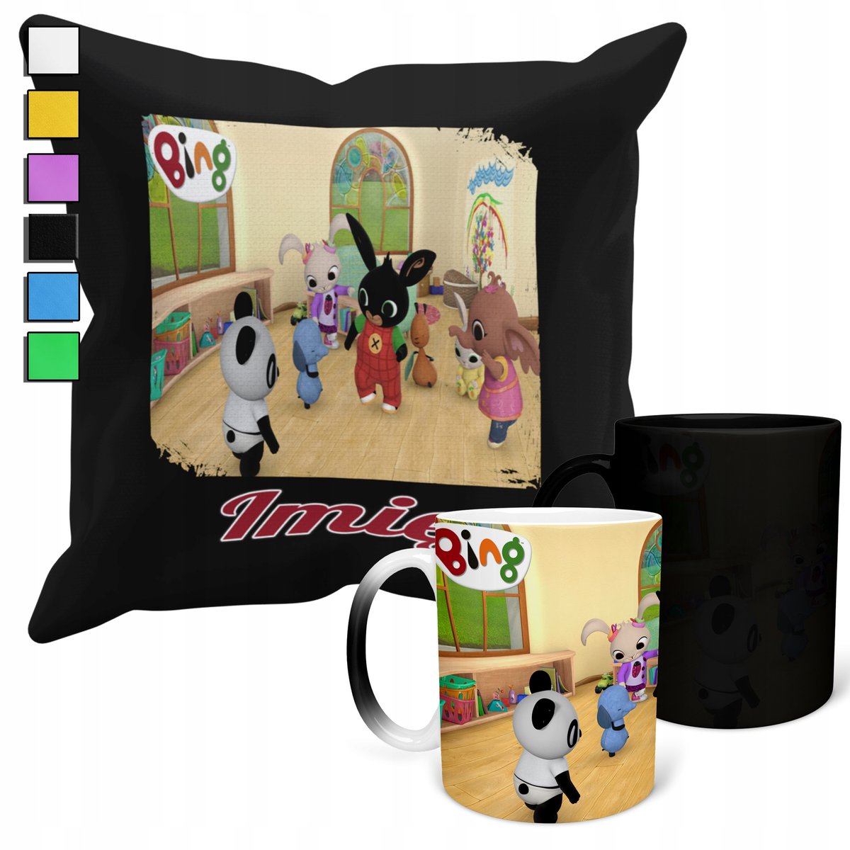 ZESTAW KUBEK MAGICZNY ZMIENIAJĄCY KOLOR + POSZEWKA PANDA KRÓLIK + IMIĘ