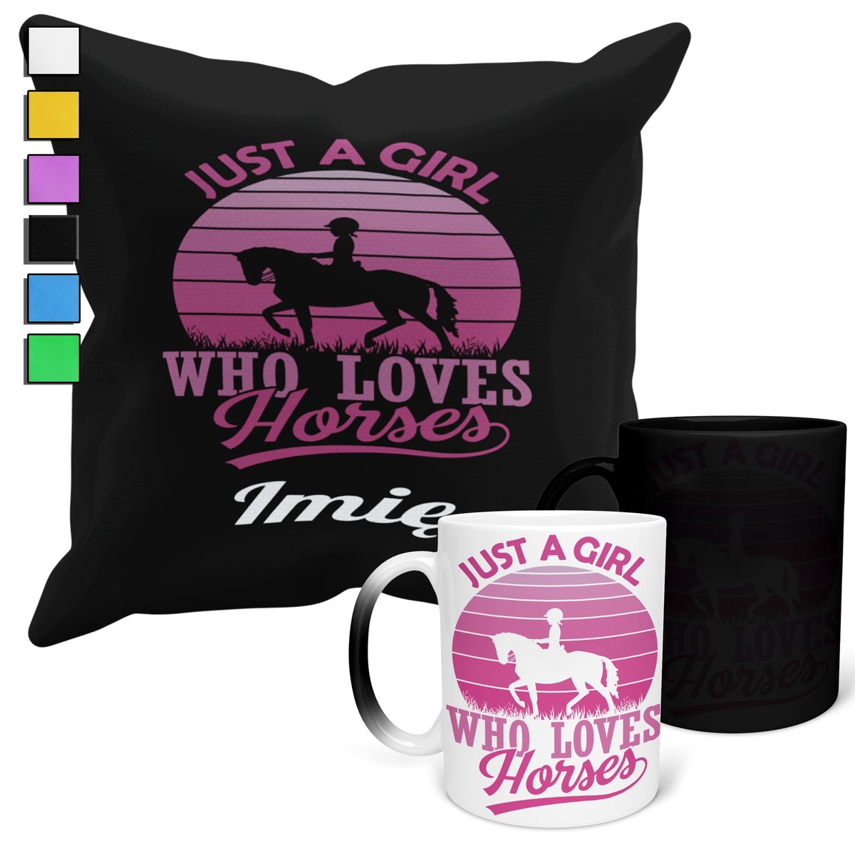 ZESTAW KUBEK MAGICZNY ZMIENIAJĄCY KOLOR + POSZEWKA KONIE ZWIERZĘTA + IMIĘ