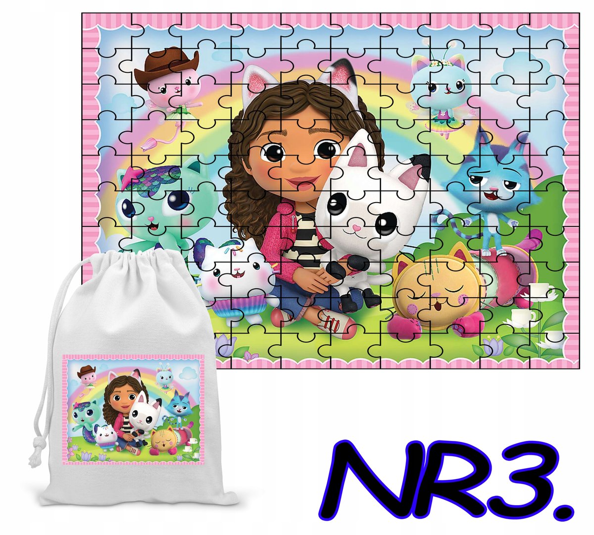 PUZZLE UKŁADANKA PREZENT 24 ELEMENTY KOCI DOMEK GABI + WORECZEK Z NADRUKIEM