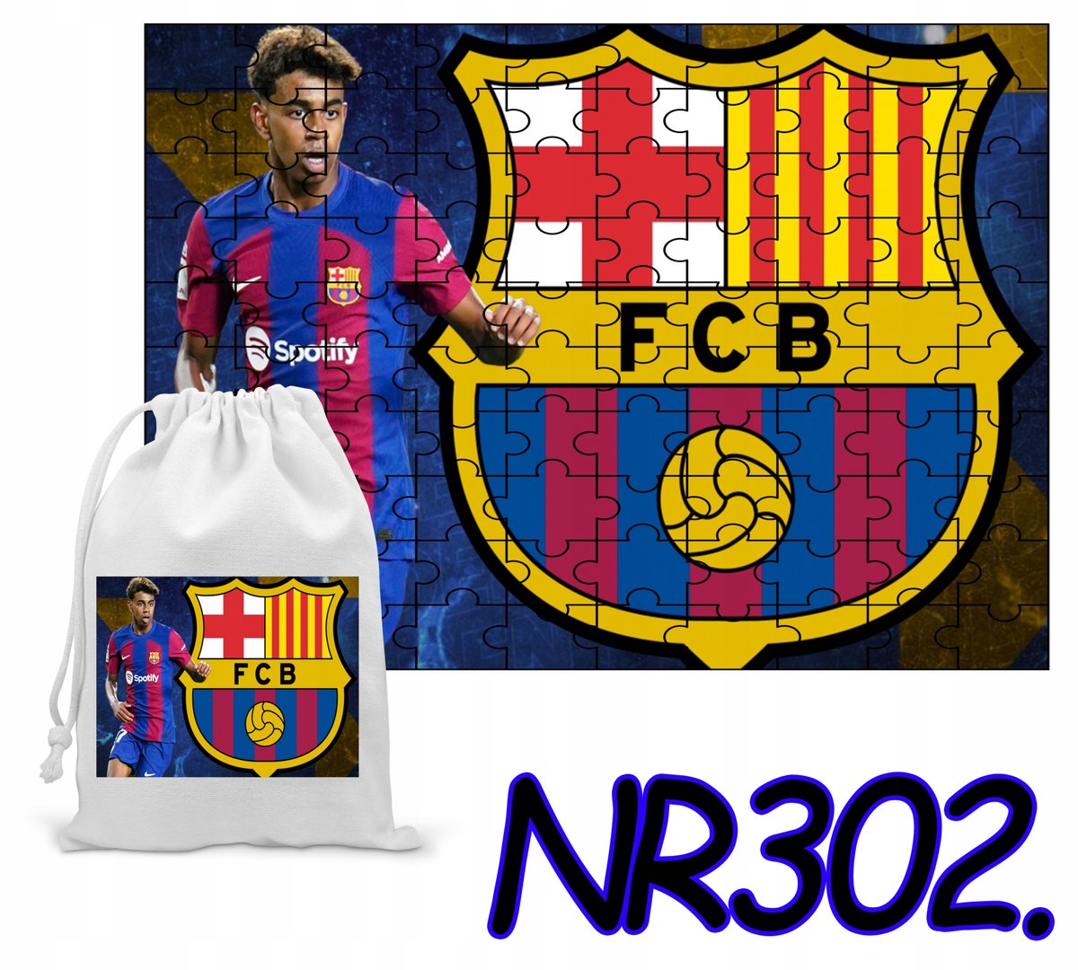 PUZZLE 252 EL. UKŁADANKA LAMINE YAMAL BARCA PREZENT+ WORECZEK Z NADRUKIEM