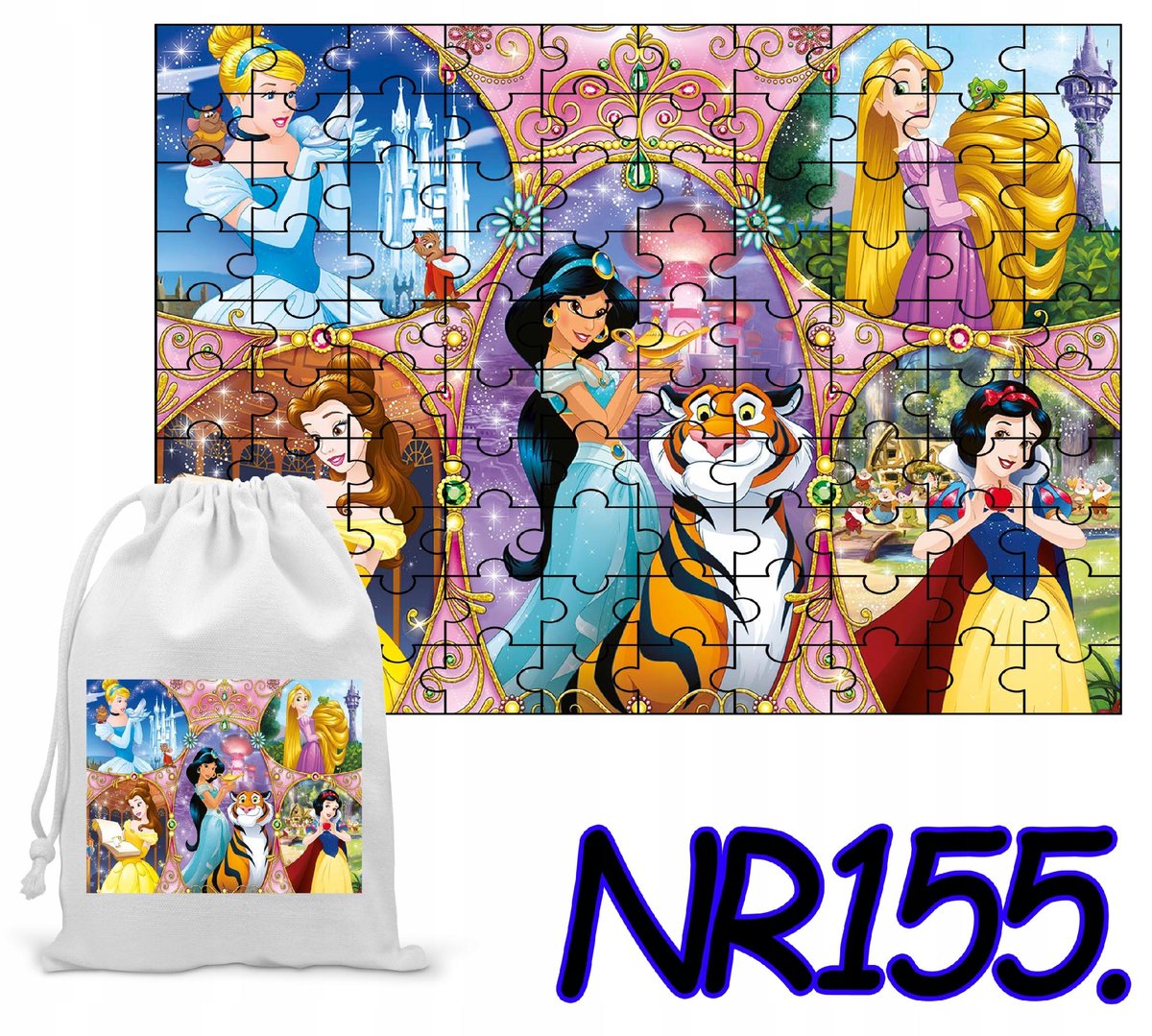 PUZZLE 70 EL. UKŁADANKA PREZENT KSIĘŻNICZKI BAJKI + WORECZEK Z NADRUKIEM