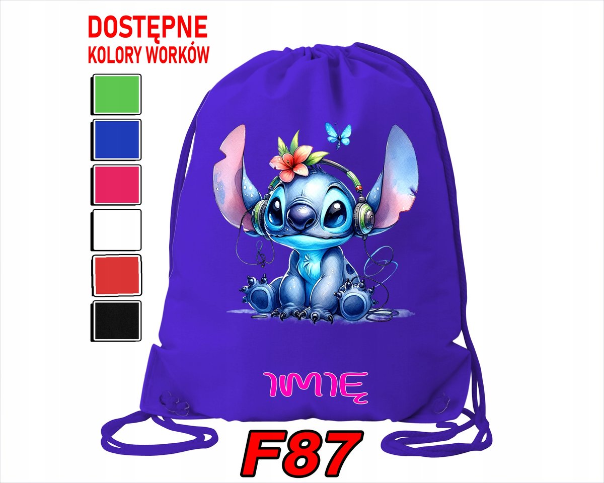 WOREK SZKOLNY NA WF SPORTOWY LILO & STICZ & ANGEL SŁODZIAKI - IMIĘ