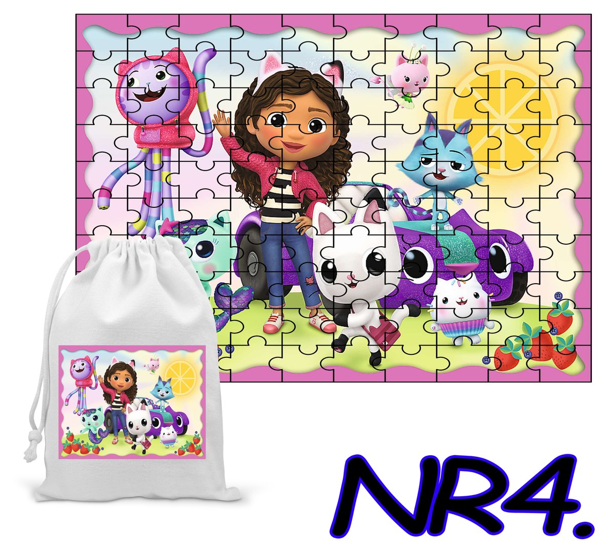PUZZLE 110 EL. UKŁADANKA PREZENT KOCI DOMEK GABI + WORECZEK Z NADRUKIEM