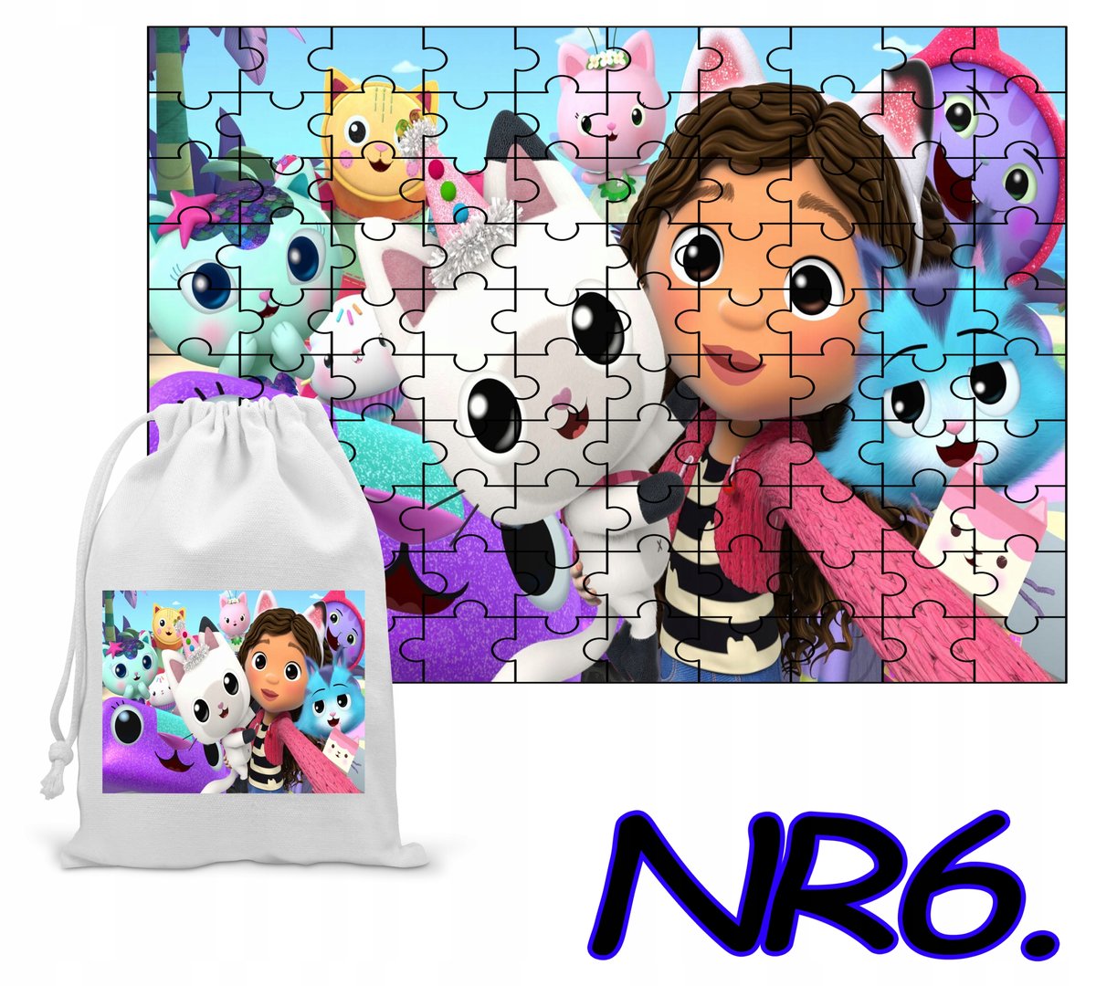 PUZZLE 120 EL. UKŁADANKA PREZENT KOCI DOMEK GABI + WORECZEK Z NADRUKIEM