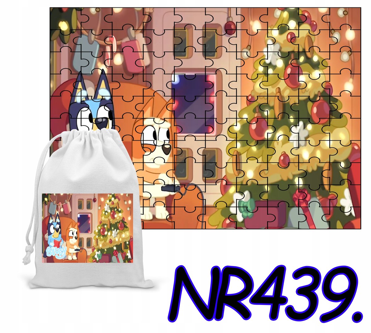PUZZLE 110 EL. UKŁADANKA DLA NIEBIESKI PIES PIESKI + WORECZEK Z NADRUKIEM