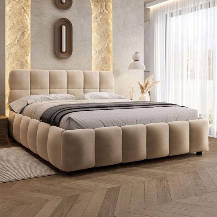 Łóżko tapicerowane 4583G 140x200 Welur Beż #6