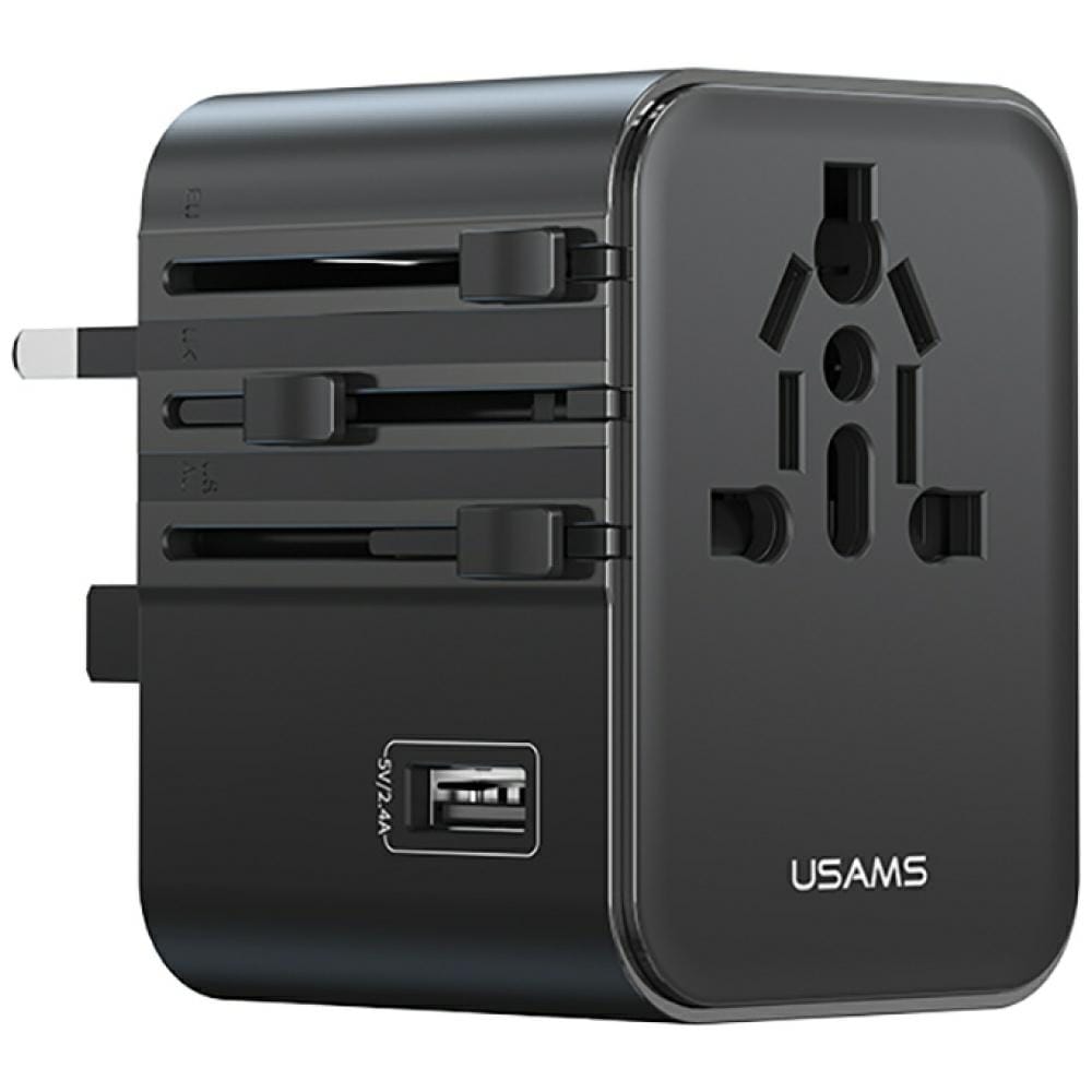 Ładowarka sieciowa USAMS Travel Adapter CC308 USB-C + USB-A 17W 4w1 US/AU/EU/UK czarny