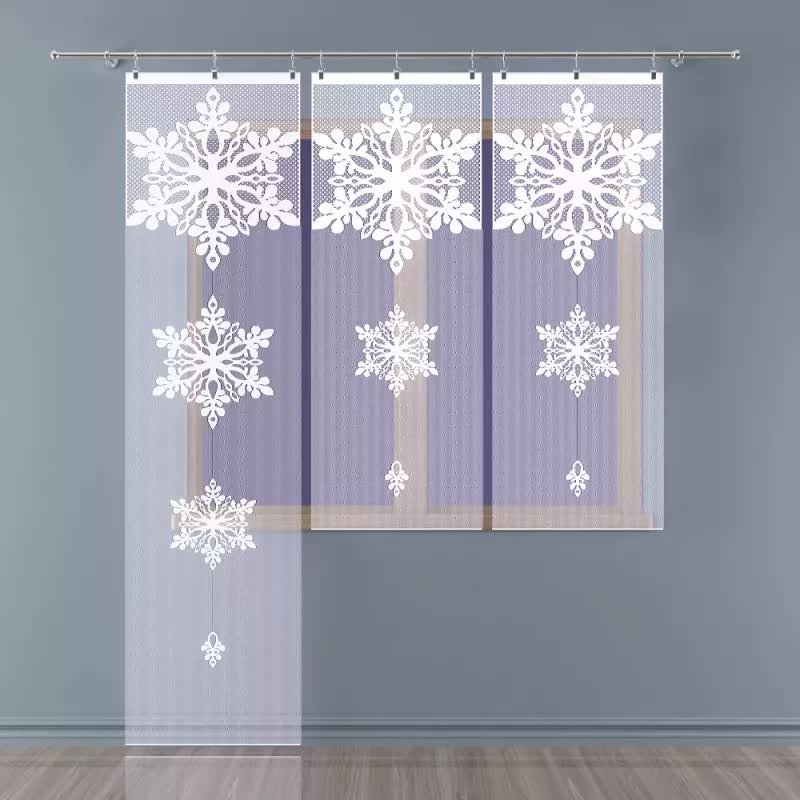 Firanka panel żakardowy frędzle Płatek Śniegu 60x250 cm biały