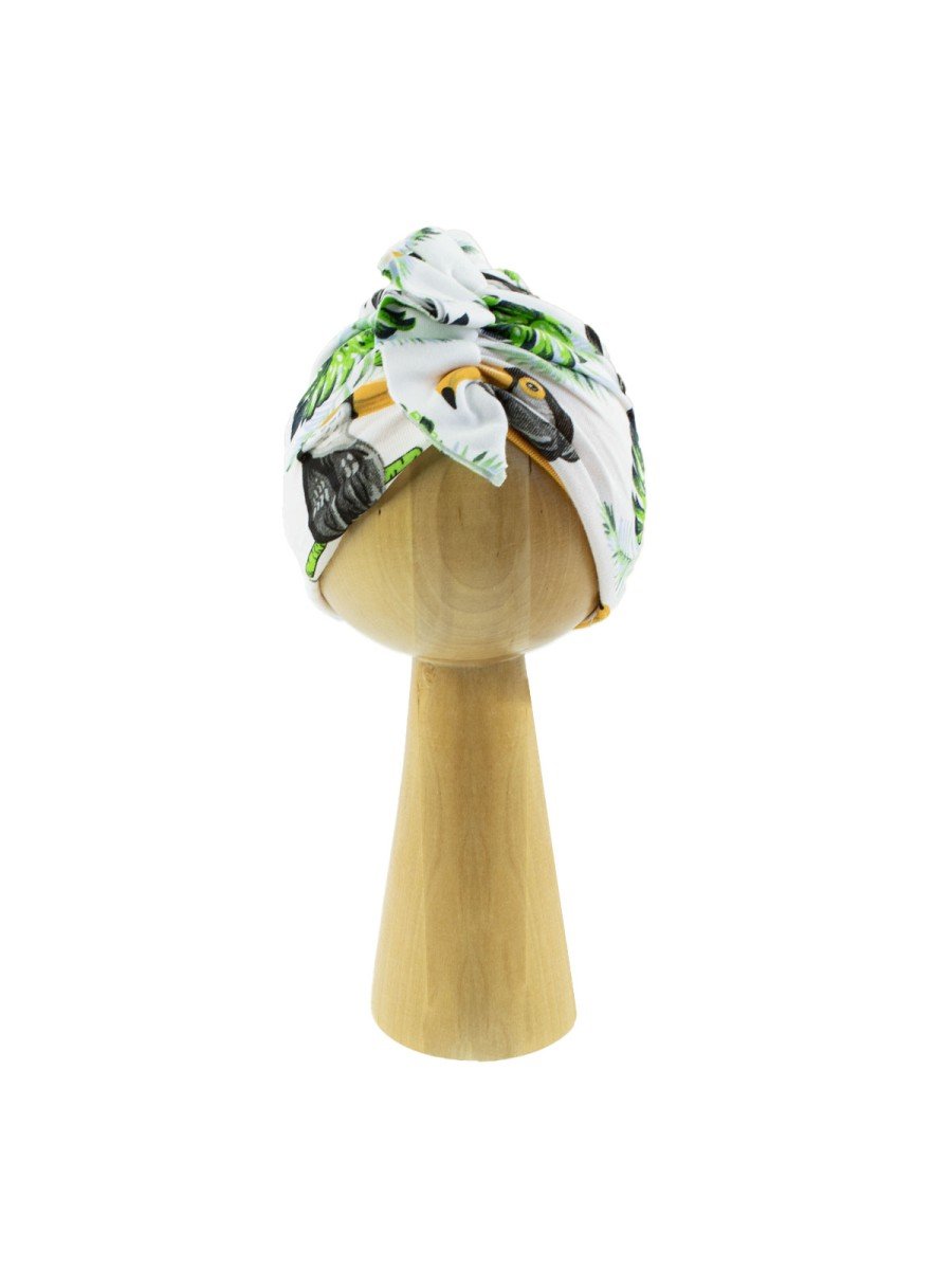 Dziewczęca czapka typu turban w tukany biały Nicol,r.80/86