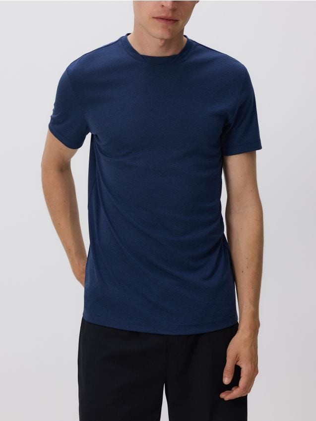 Reserved - T-shirt slim fit z wiskozą - granatowy