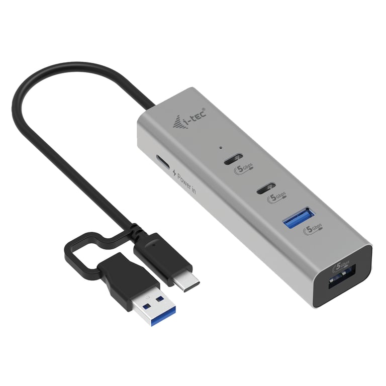 i-tec Metal CAHUBMETAL2A2CPD huby i koncentratory USB 3.2 Gen 1 (3.1 Gen 1) Type-A + Type-C 5000 Mbit/s Srebrny