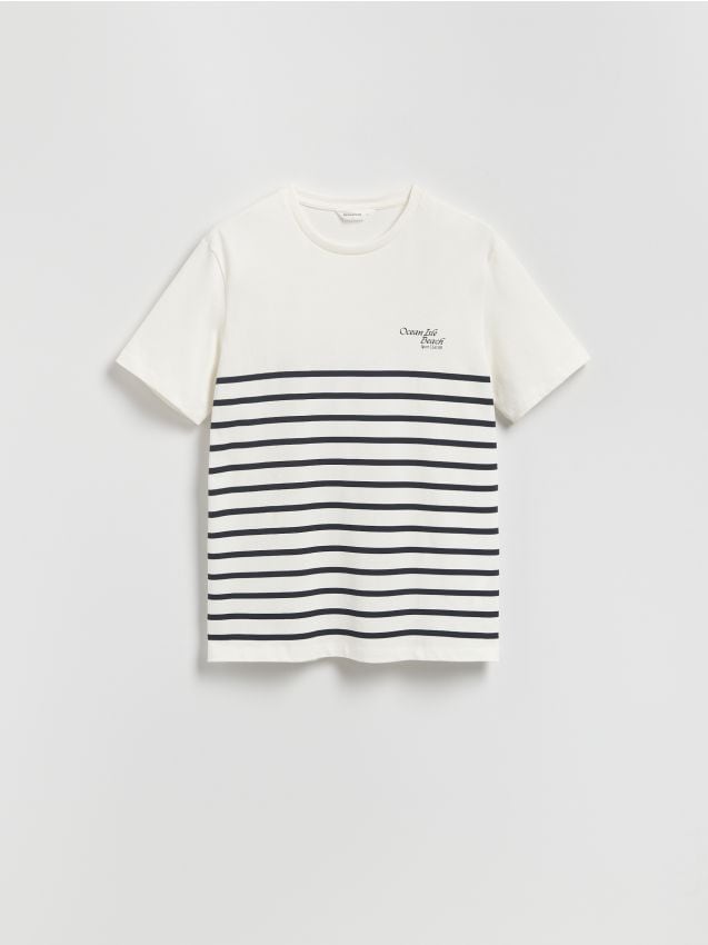 Reserved - T-shirt regular w paski - biały