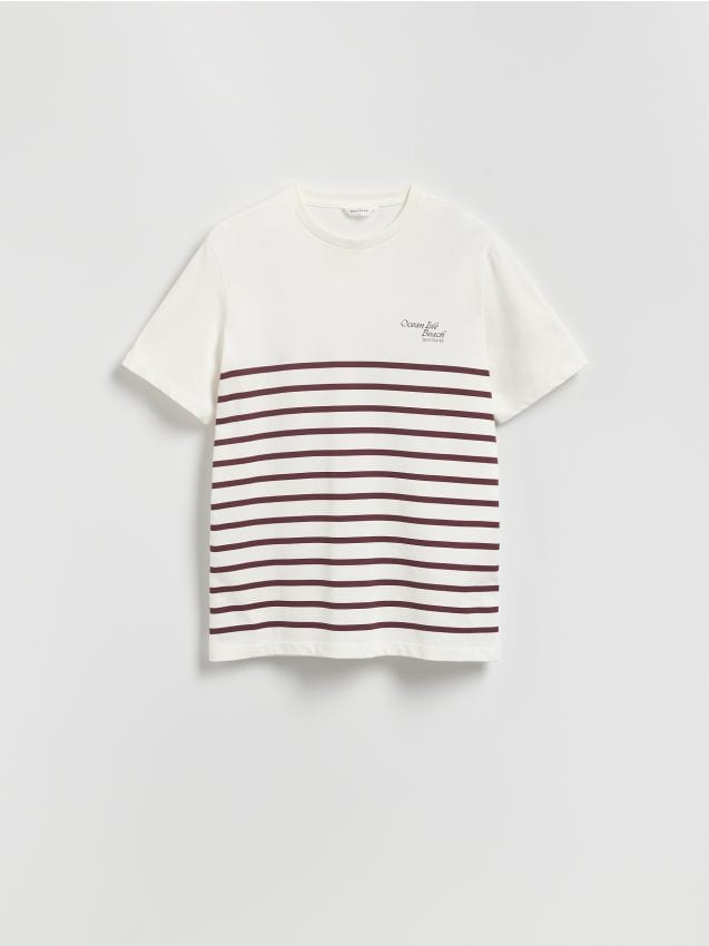 Reserved - T-shirt regular w paski - złamana biel
