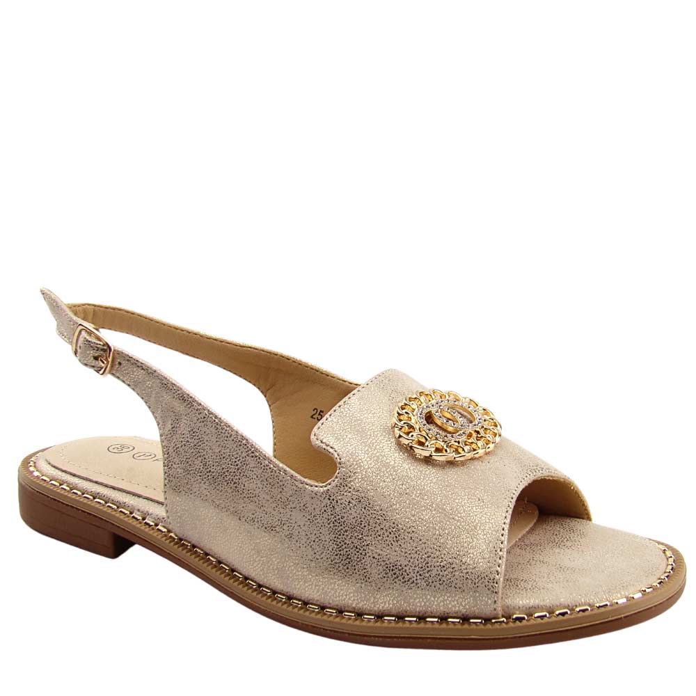 Potocki 43330 sandały damskie na płaskiej podeszwie złote