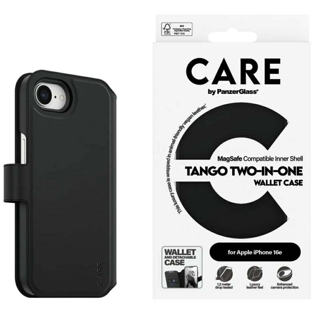 Etui CARE by PanzerGlass Feature Tango 2w1 Wallet do iPhone 16e czarny