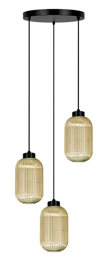 Długa wiszaca lampa z ryflowanymi kloszami beżowa R2-P30
